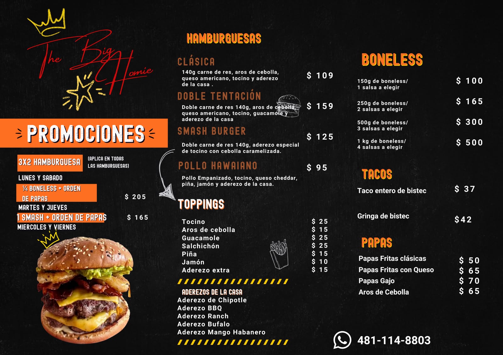 Menú completo de The Big Homie