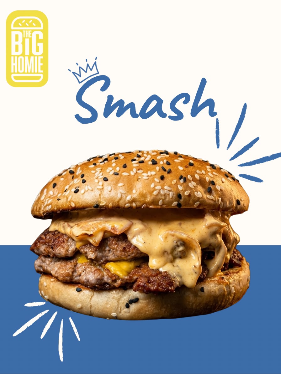 Smash Burger con doble carne, queso y aderezo especial